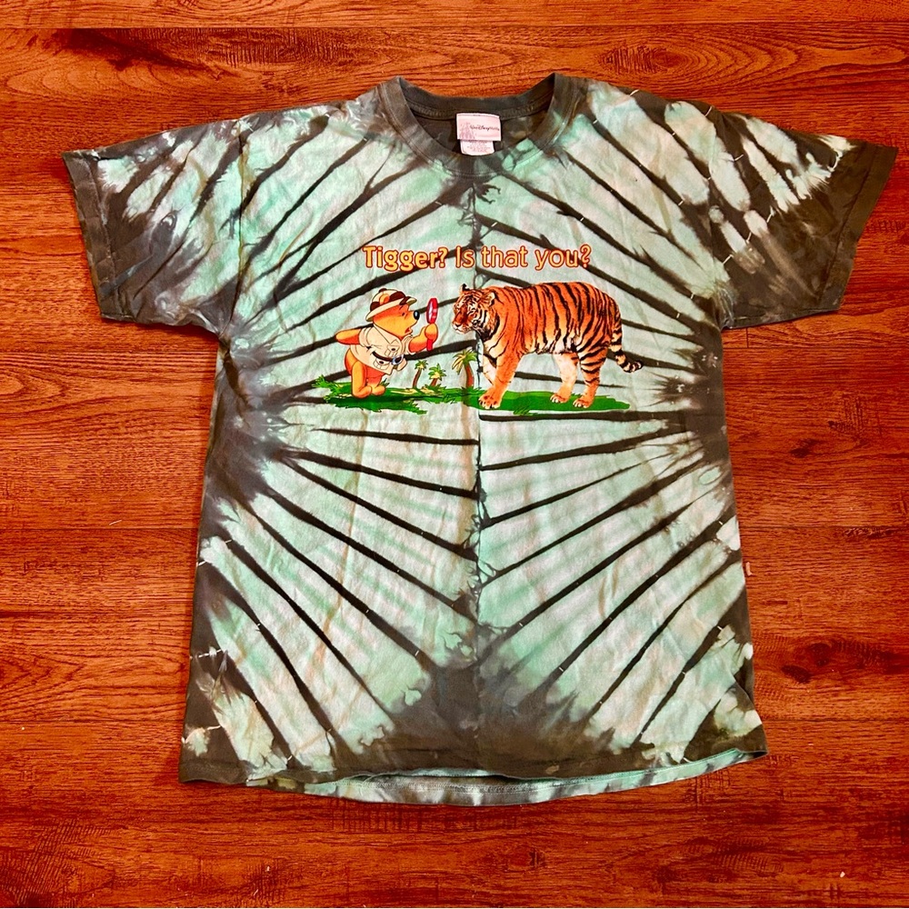 Disney Parks “Tigger is That You?” Green Tie Dye Shirt VINTAGE